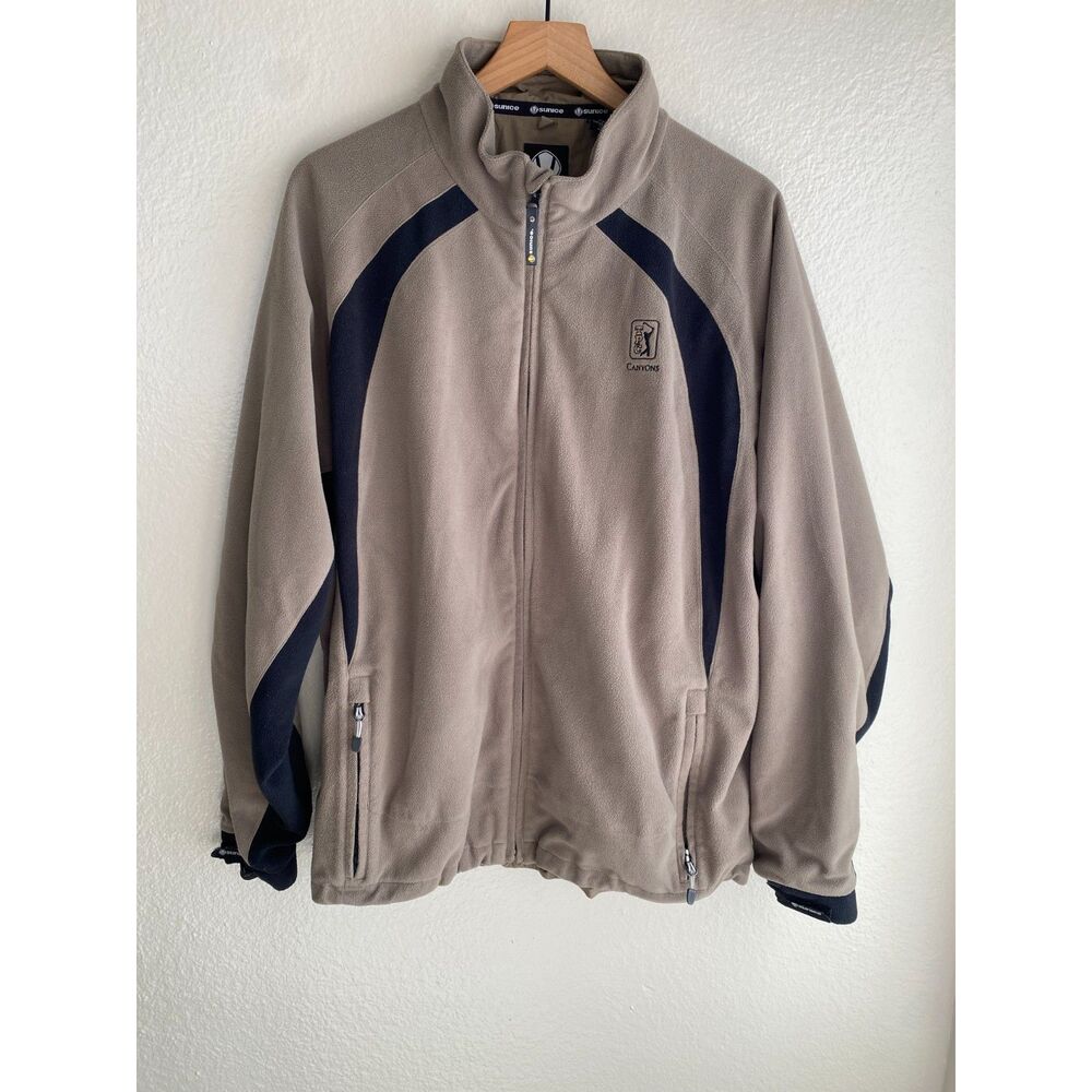 Sunice Typhoon Men L Fleece Full Zip Golf Jacket Beige Canyons Course Layer